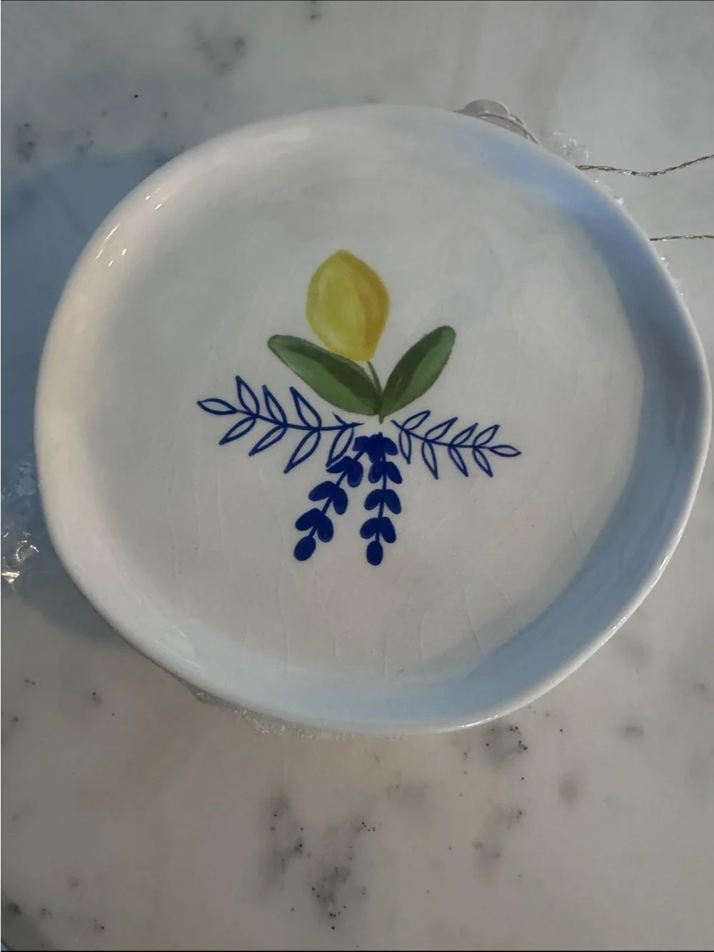 Decorative Lemon & Blue Floral Photo Frame and Dish Set - White